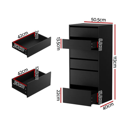 Artiss 6 Chest of Drawers Dresser Tallboy Black-Furniture &gt; Bedroom &gt; Dressers-PEROZ Accessories