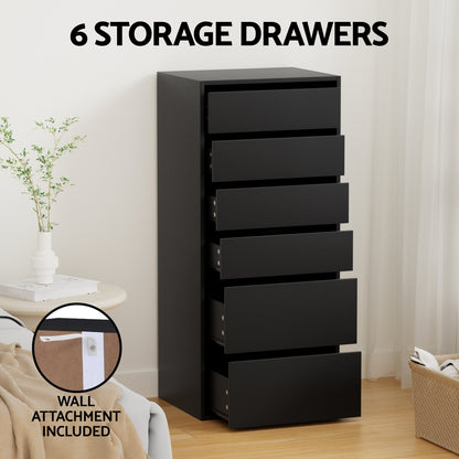 Artiss 6 Chest of Drawers Dresser Tallboy Black-Furniture &gt; Bedroom &gt; Dressers-PEROZ Accessories