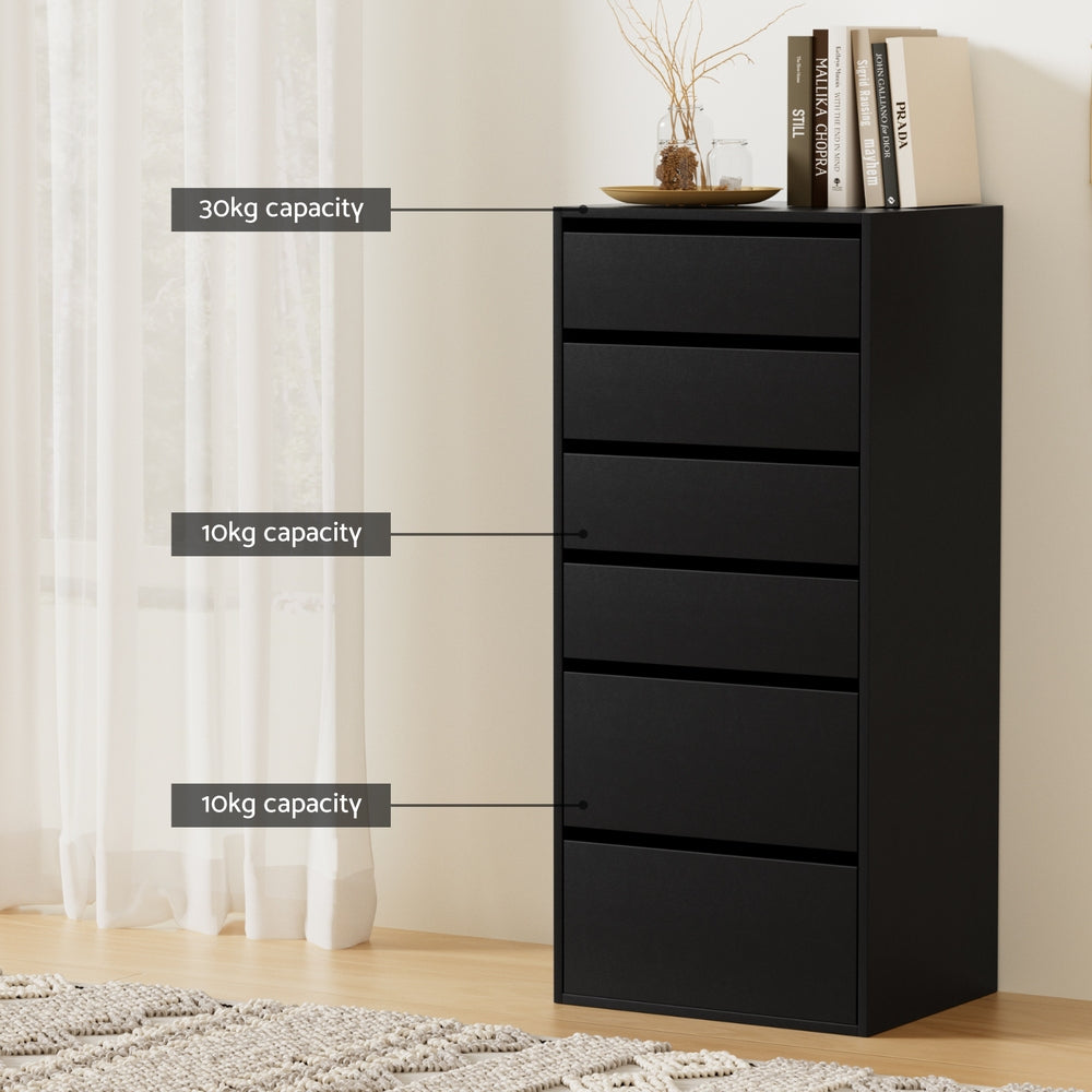 Artiss 6 Chest of Drawers Dresser Tallboy Black-Furniture &gt; Bedroom &gt; Dressers-PEROZ Accessories