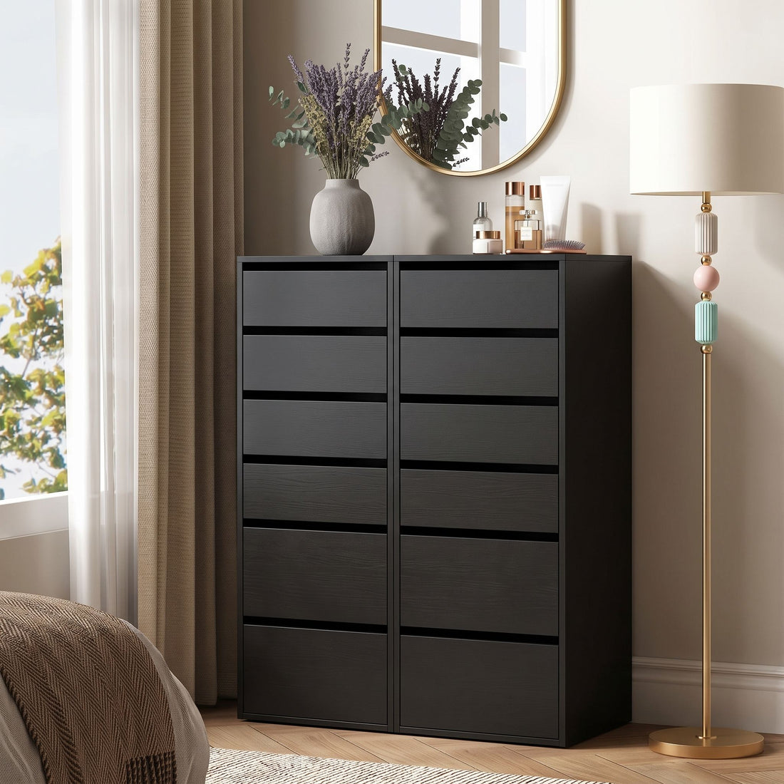 Artiss 2x Chest of 6 Drawers Dresser Tallboy Black-Furniture > Bedroom > Dressers-PEROZ Accessories