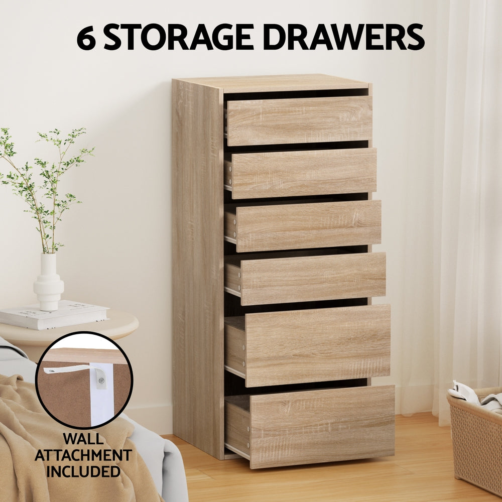 Artiss 6 Chest of Drawers Dresser Tallboy Pine-Furniture &gt; Bedroom &gt; Dressers-PEROZ Accessories