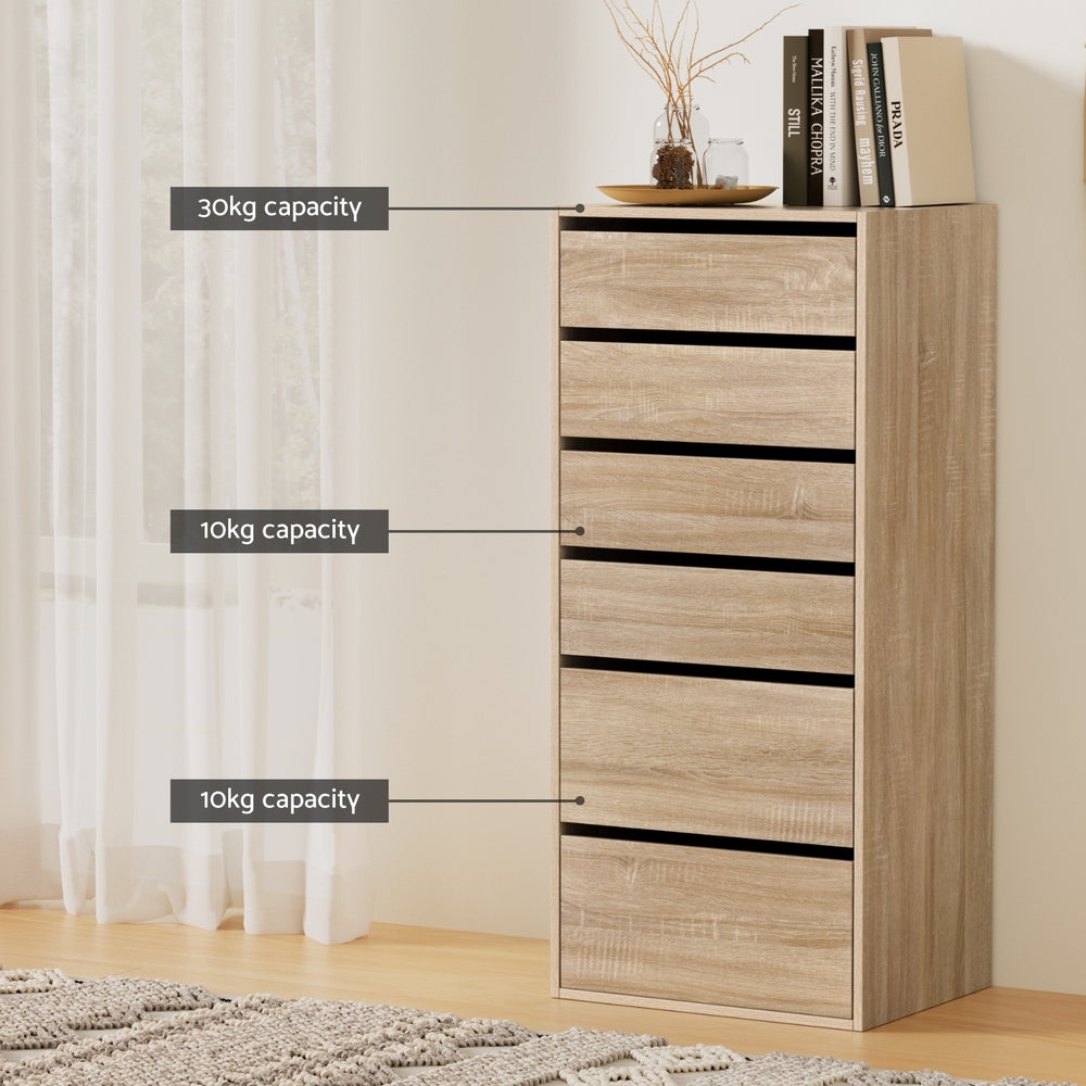 Artiss 6 Chest of Drawers Dresser Tallboy Pine-Furniture &gt; Bedroom &gt; Dressers-PEROZ Accessories