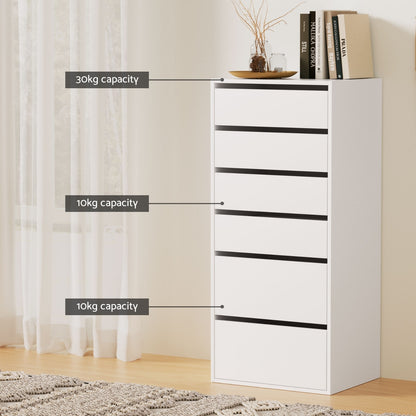 Artiss 6 Chest of Drawers Dresser Tallboy White-Furniture &gt; Bedroom &gt; Dressers-PEROZ Accessories