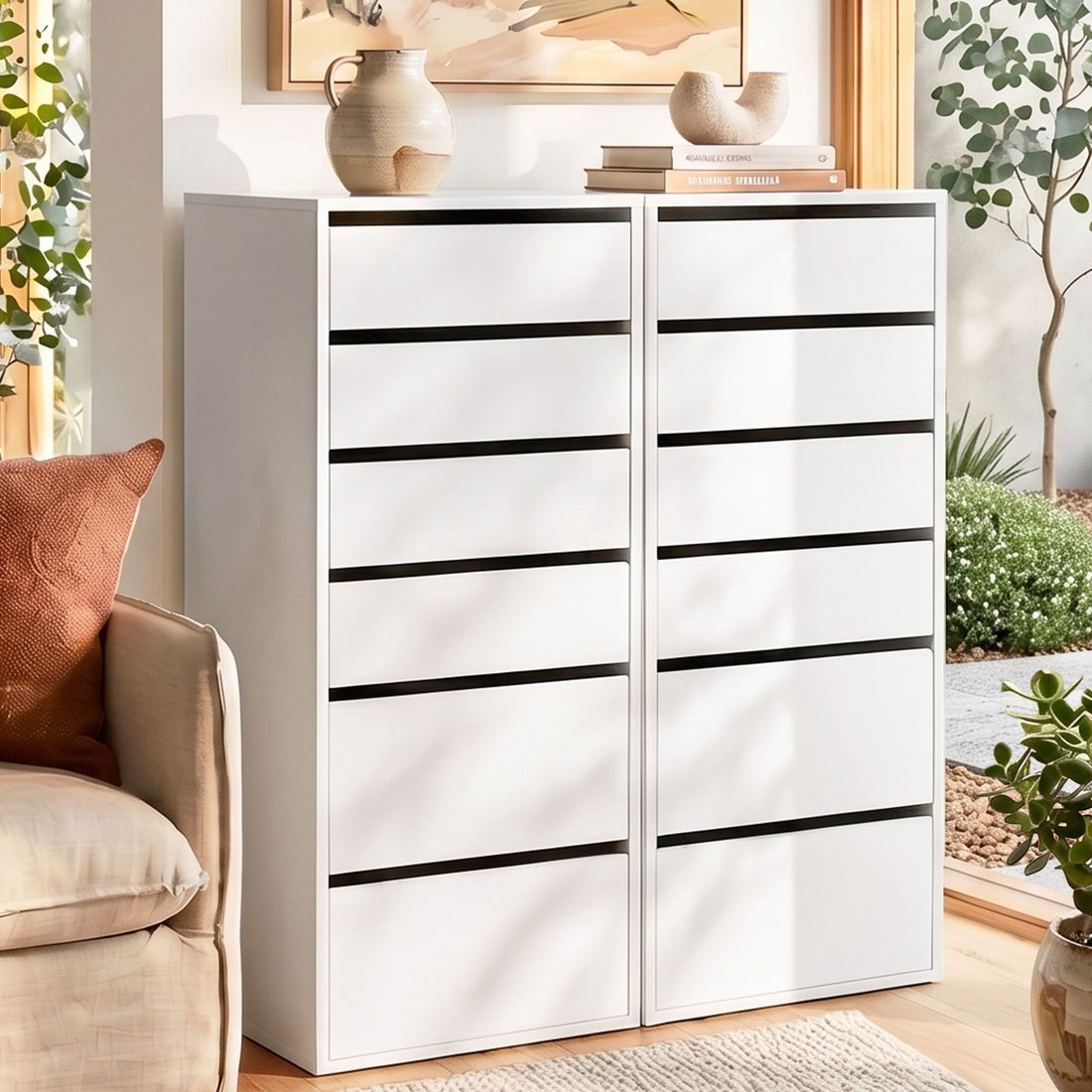 Artiss 2x Chest of 6 Drawers Dresser Tallboy White-Furniture > Bedroom > Dressers-PEROZ Accessories