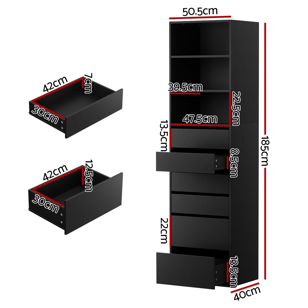 Artiss 6 Chest of Drawers Tallboy Cabinet Black-Furniture &gt; Bedroom &gt; Dressers-PEROZ Accessories