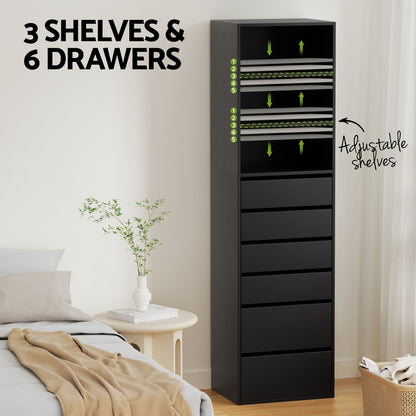 Artiss 6 Chest of Drawers Tallboy Cabinet Black-Furniture &gt; Bedroom &gt; Dressers-PEROZ Accessories
