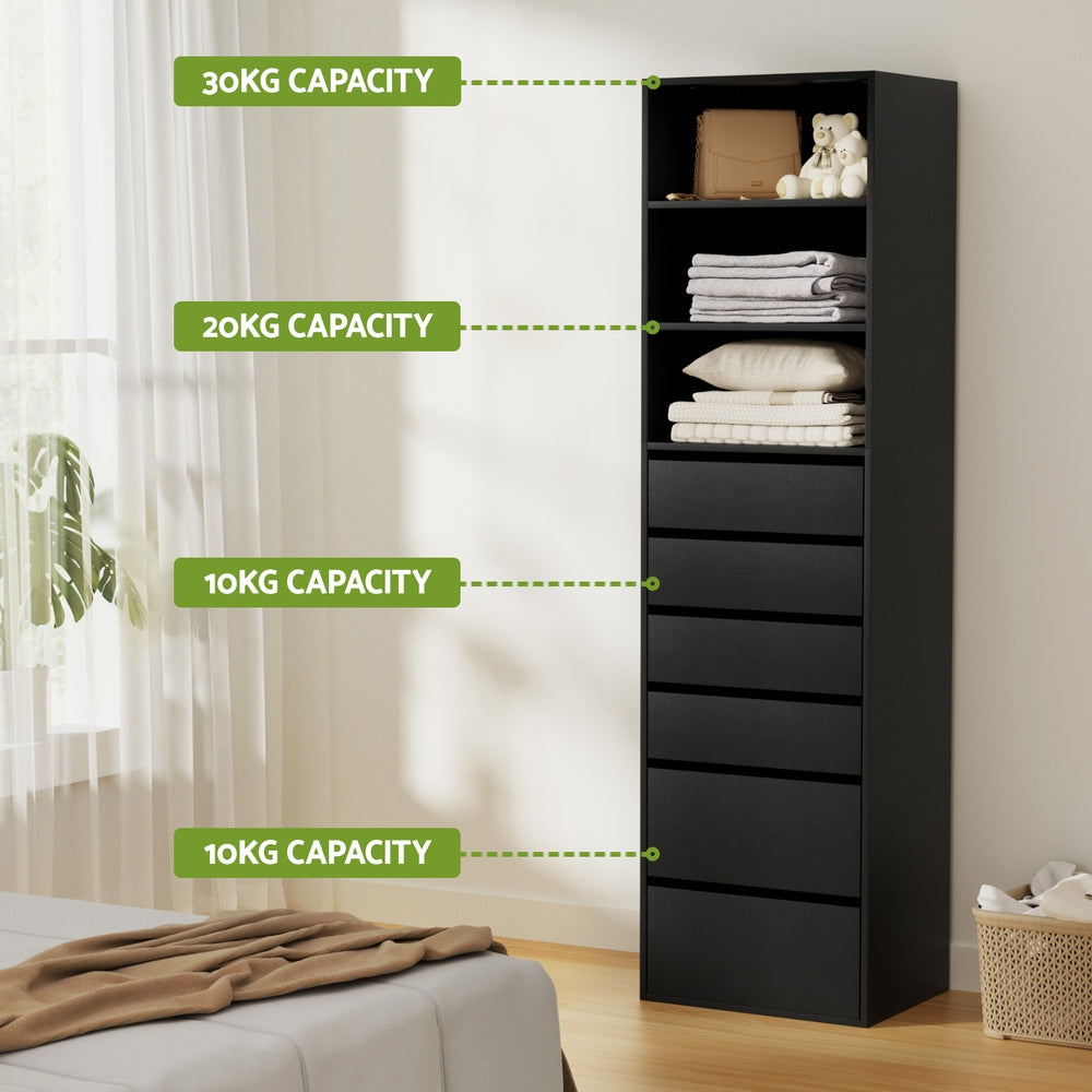 Artiss 6 Chest of Drawers Tallboy Cabinet Black-Furniture &gt; Bedroom &gt; Dressers-PEROZ Accessories