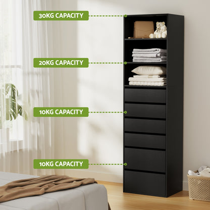 Artiss 6 Chest of Drawers Tallboy Cabinet Black-Furniture &gt; Bedroom &gt; Dressers-PEROZ Accessories