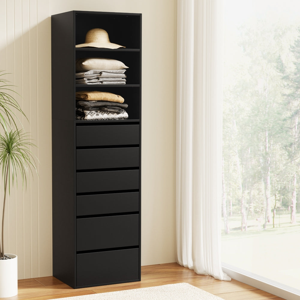 Artiss 6 Chest of Drawers Tallboy Cabinet Black-Furniture &gt; Bedroom &gt; Dressers-PEROZ Accessories