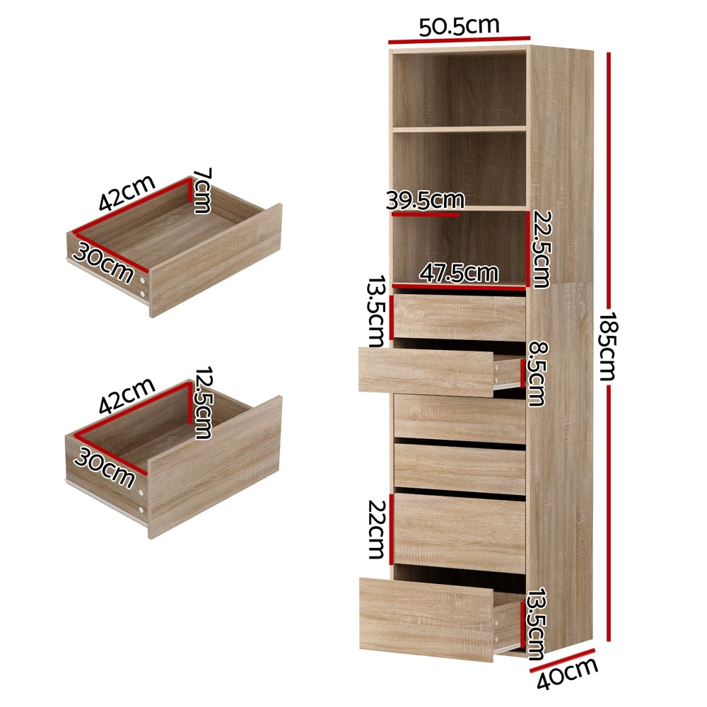 Artiss 6 Chest of Drawers Tallboy Cabinet Pine-Furniture &gt; Bedroom &gt; Dressers-PEROZ Accessories