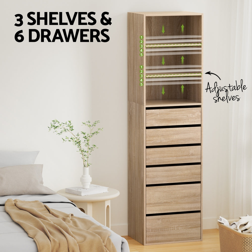 Artiss 6 Chest of Drawers Tallboy Cabinet Pine-Furniture &gt; Bedroom &gt; Dressers-PEROZ Accessories