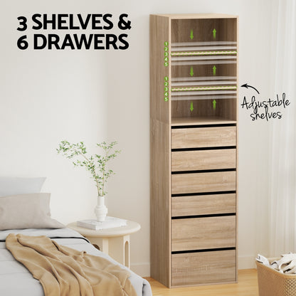 Artiss 6 Chest of Drawers Tallboy Cabinet Pine-Furniture &gt; Bedroom &gt; Dressers-PEROZ Accessories