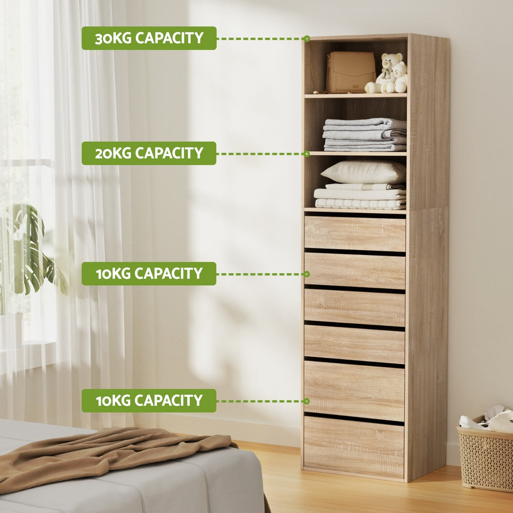 Artiss 6 Chest of Drawers Tallboy Cabinet Pine-Furniture &gt; Bedroom &gt; Dressers-PEROZ Accessories