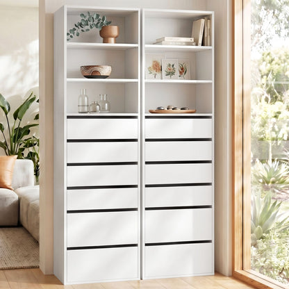 Artiss 2x Chest of 6 Drawers Tallboy Cabinet Adjustable Shelf White-Furniture > Bedroom > Dressers-PEROZ Accessories