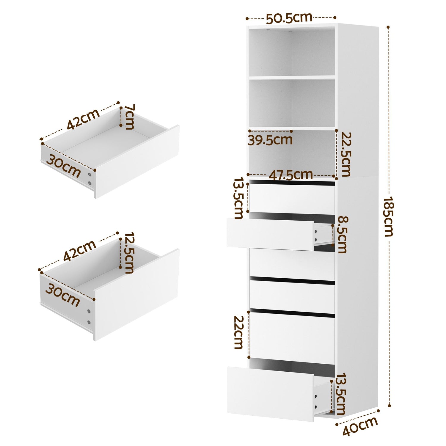 Artiss 2x Chest of 6 Drawers Tallboy Cabinet Adjustable Shelf White-Furniture > Bedroom > Dressers-PEROZ Accessories