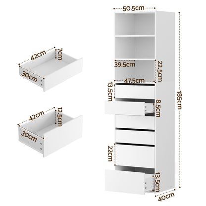 Artiss 2x Chest of 6 Drawers Tallboy Cabinet Adjustable Shelf White-Furniture > Bedroom > Dressers-PEROZ Accessories