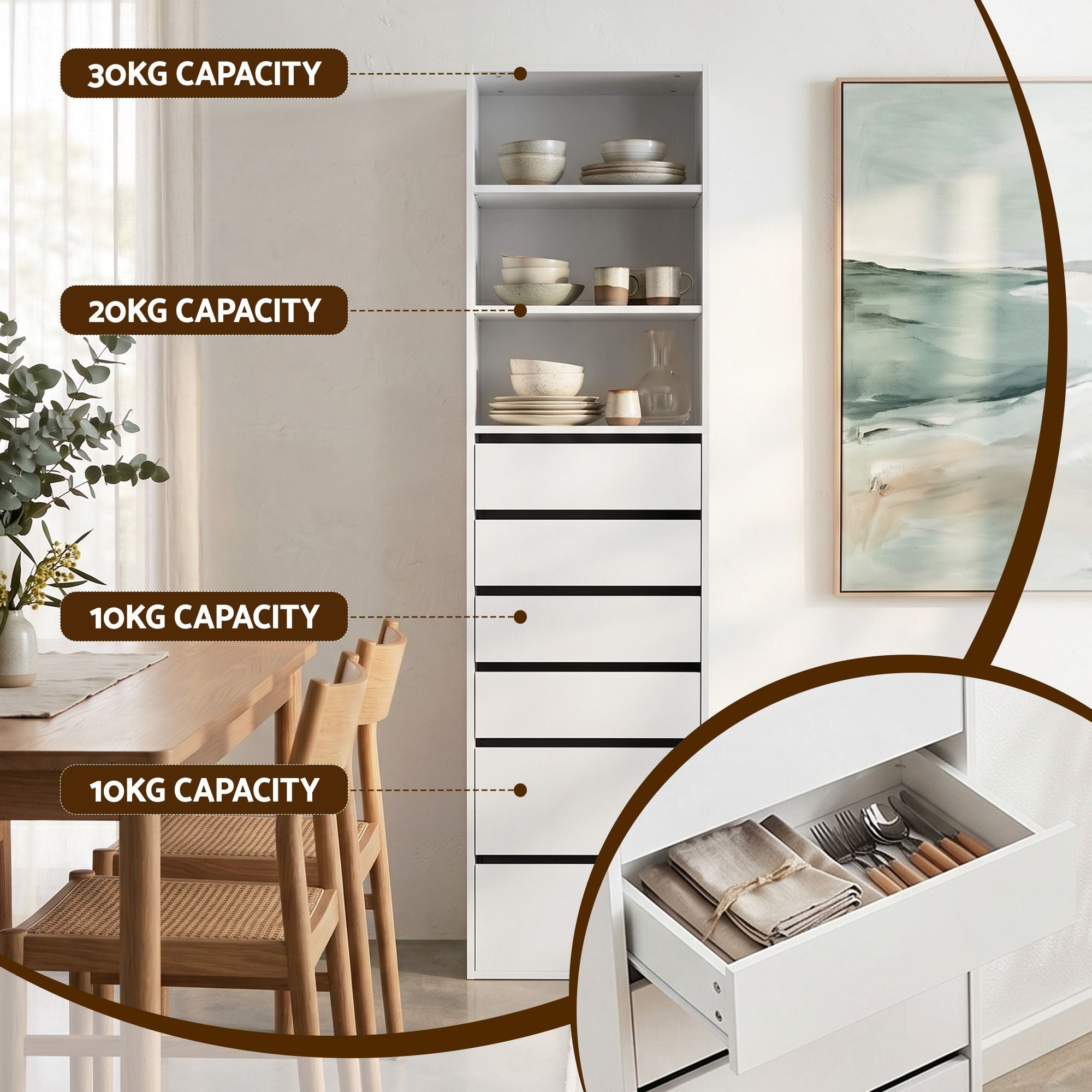 Artiss 2x Chest of 6 Drawers Tallboy Cabinet Adjustable Shelf White-Furniture > Bedroom > Dressers-PEROZ Accessories