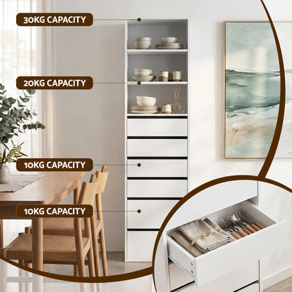 Artiss 2x Chest of 6 Drawers Tallboy Cabinet Adjustable Shelf White-Furniture > Bedroom > Dressers-PEROZ Accessories