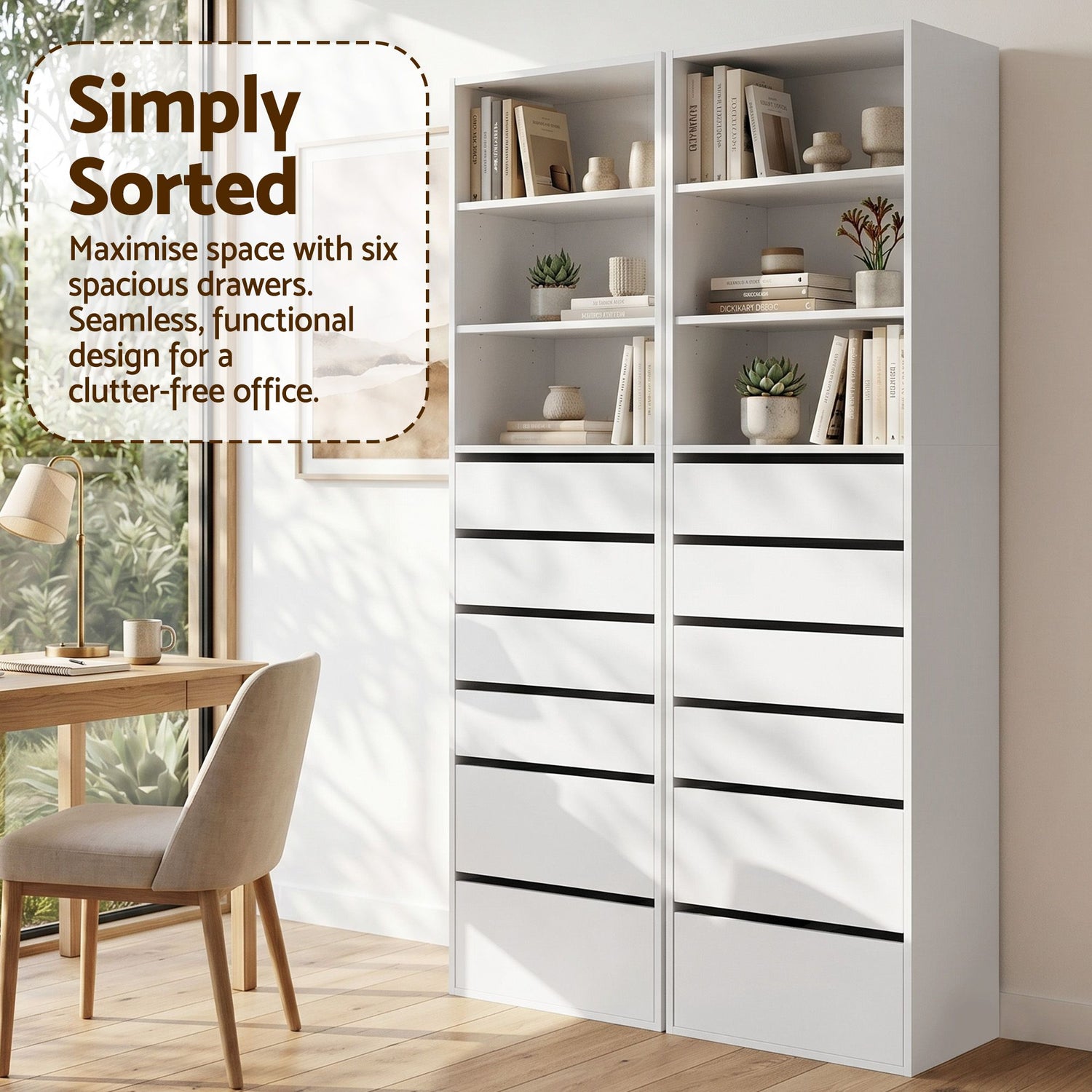 Artiss 2x Chest of 6 Drawers Tallboy Cabinet Adjustable Shelf White-Furniture > Bedroom > Dressers-PEROZ Accessories