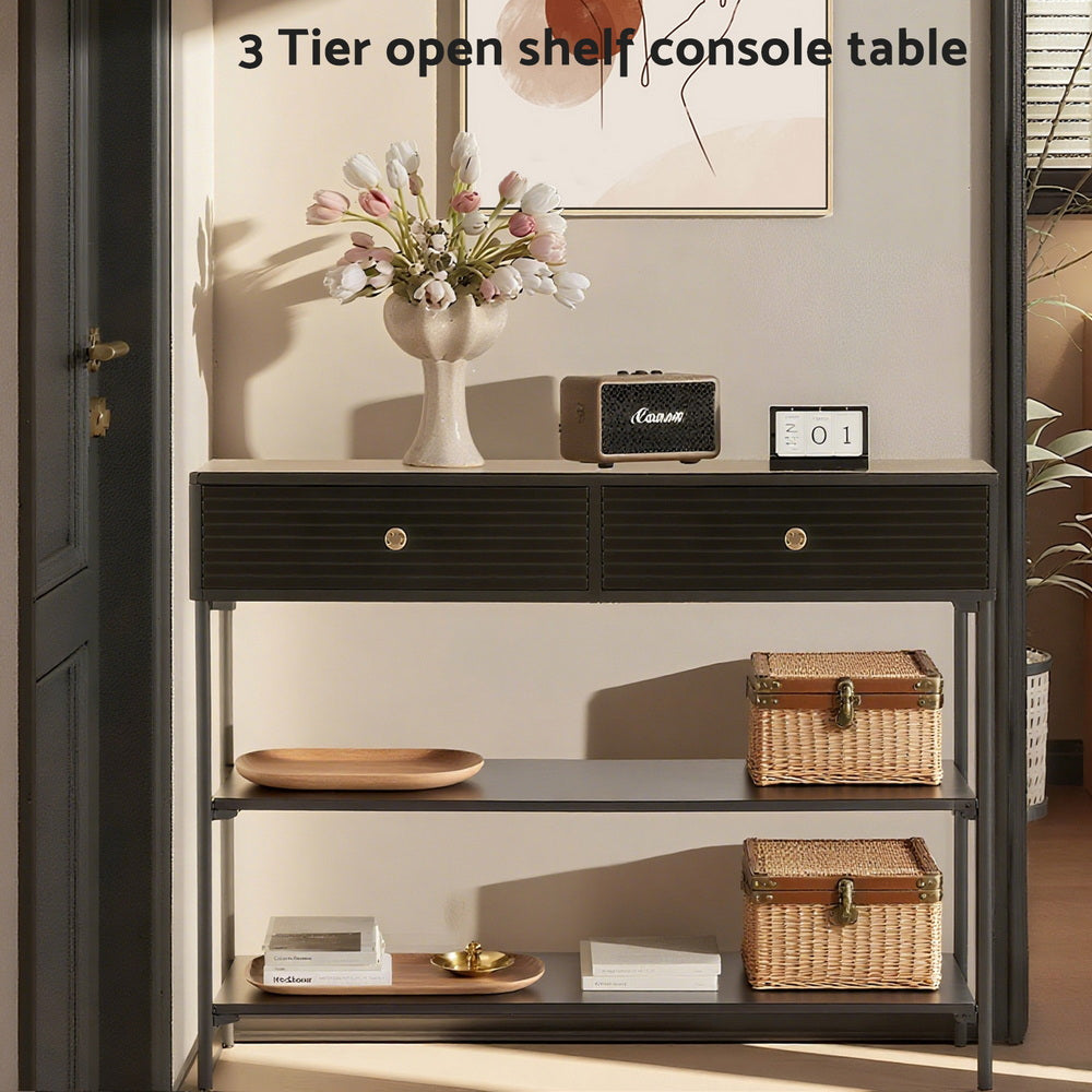Artiss Console Table 3-Tier Black-Furniture &gt; Living Room &gt; Side Tables-PEROZ Accessories