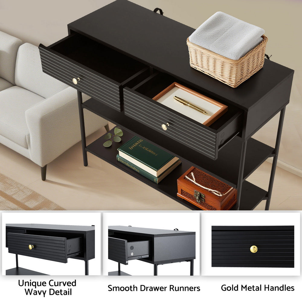 Artiss Console Table 3-Tier Black-Furniture &gt; Living Room &gt; Side Tables-PEROZ Accessories