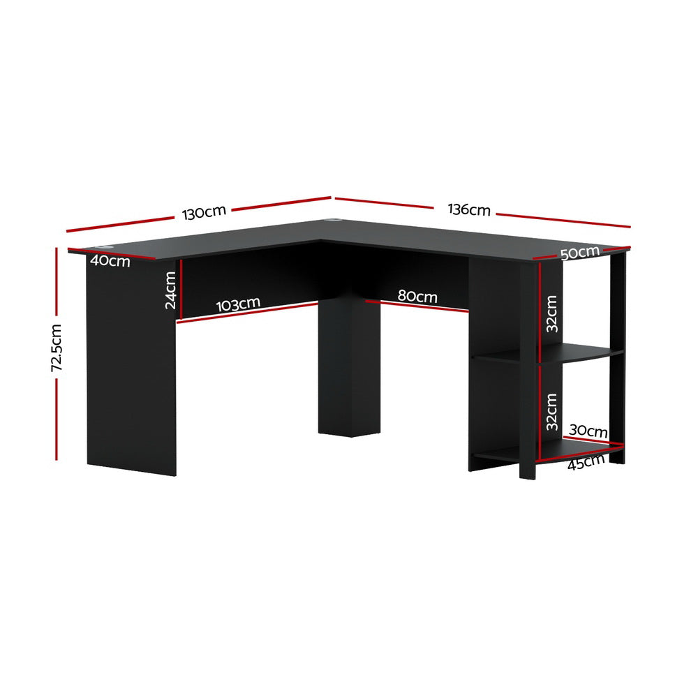 Artiss Computer Desk Shelf L-Shape Black 136CM-Office Desks-PEROZ Accessories