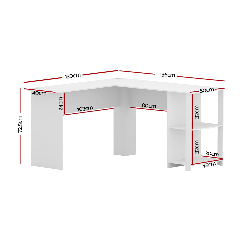 Artiss Computer Desk Shelf L-Shape White 136CM-Office Desks-PEROZ Accessories