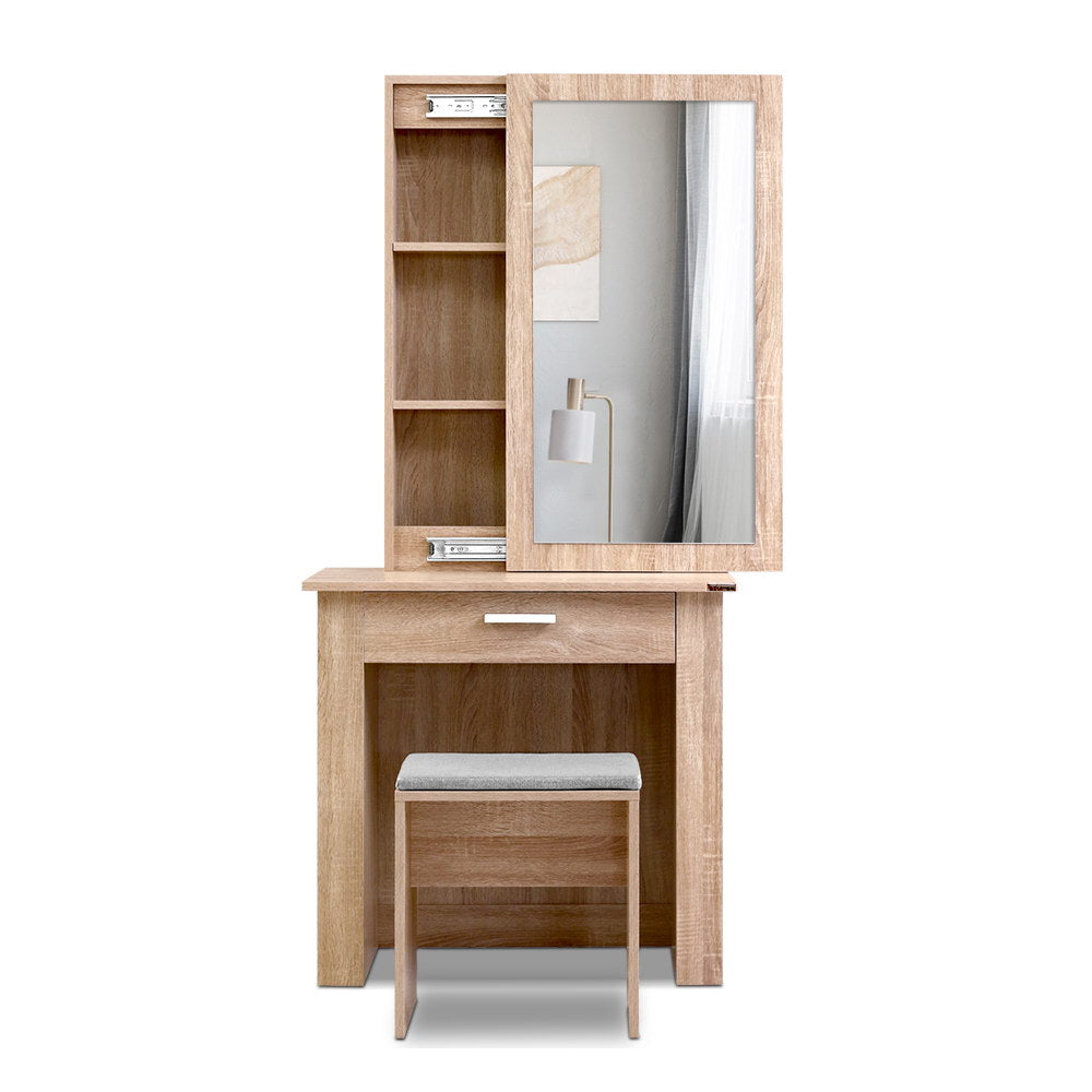 Artiss Dressing Table Stool Set Sliding Mirror Oak Demi-Dressing Tables-PEROZ Accessories
