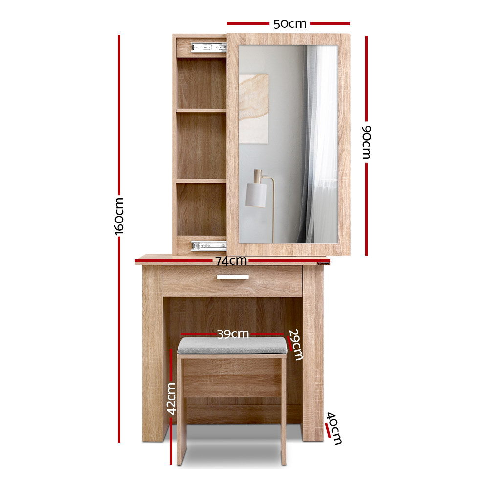 Artiss Dressing Table Stool Set Sliding Mirror Oak Demi-Dressing Tables-PEROZ Accessories