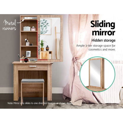 Artiss Dressing Table Stool Set Sliding Mirror Oak Demi-Dressing Tables-PEROZ Accessories