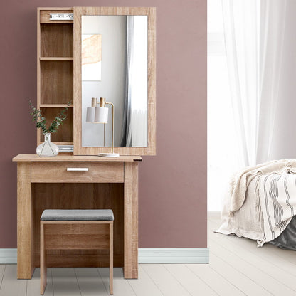 Artiss Dressing Table Stool Set Sliding Mirror Oak Demi-Dressing Tables-PEROZ Accessories