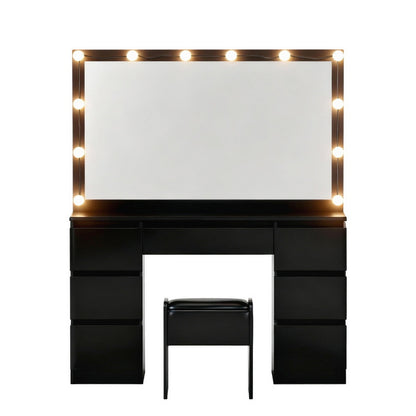 Artiss Dressing Table Vanity Desk Set Stool 12 Led Bulbs Black-Furniture > Bedroom > Dressing Vanity &amp; Dressing Tables-PEROZ Accessories