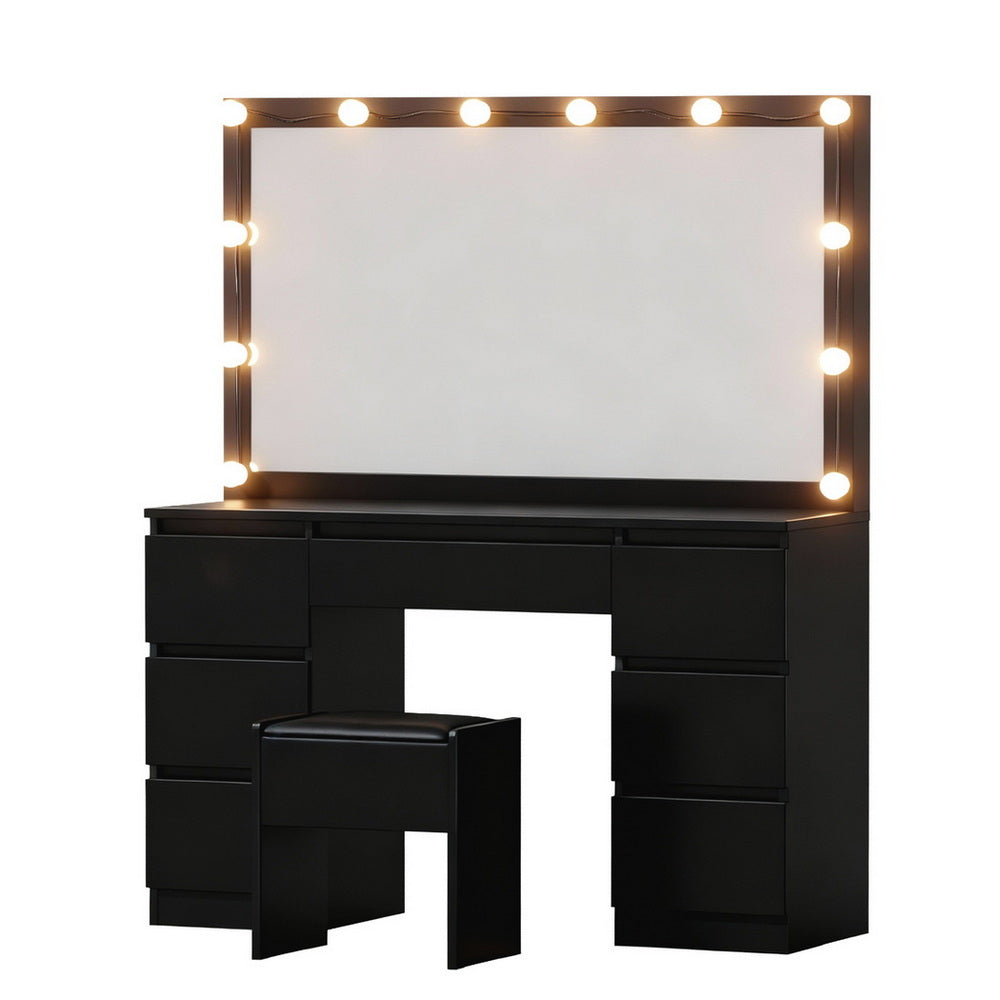 Artiss Dressing Table Vanity Desk Set Stool 12 Led Bulbs Black-Furniture > Bedroom > Dressing Vanity &amp; Dressing Tables-PEROZ Accessories