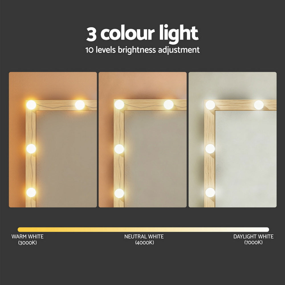 Artiss Dressing Table Vanity Desk Set Stool 12 Led Bulbs Wood-Furniture > Bedroom > Dressing Vanity &amp; Dressing Tables-PEROZ Accessories