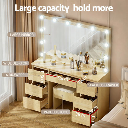 Artiss Dressing Table Vanity Desk Set Stool 12 Led Bulbs Wood-Furniture > Bedroom > Dressing Vanity &amp; Dressing Tables-PEROZ Accessories