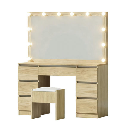 Artiss Dressing Table Vanity Desk Set Stool 12 Led Bulbs Wood-Furniture > Bedroom > Dressing Vanity &amp; Dressing Tables-PEROZ Accessories