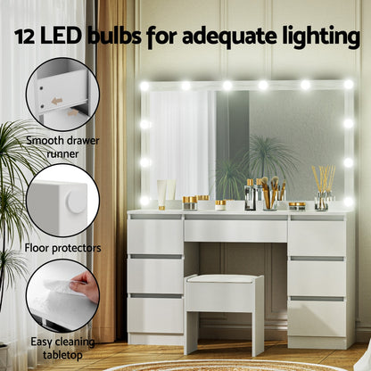 Artiss Dressing Table Vanity Desk Set Stool 12 Led Bulbs White-Furniture &gt; Bedroom &gt; Dressing Vanity &amp; Dressing Tables-PEROZ Accessories