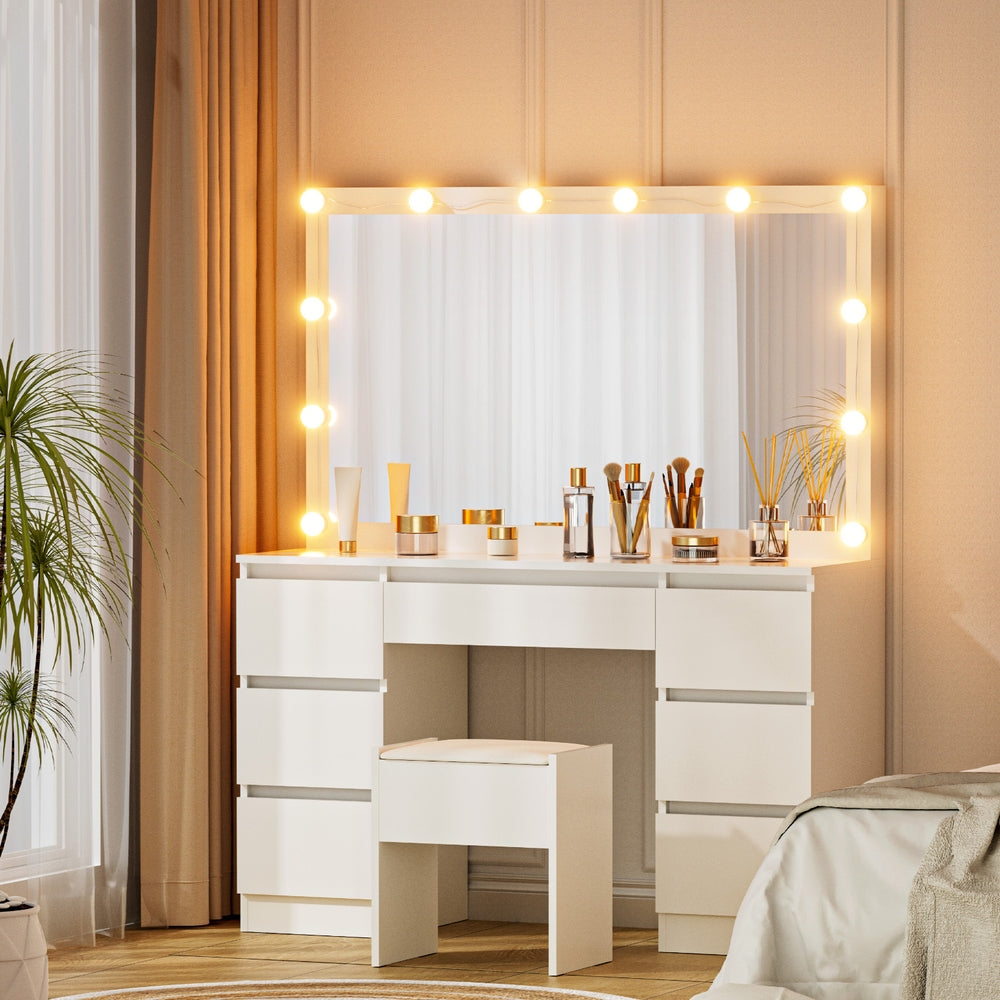 Artiss Dressing Table Vanity Desk Set Stool 12 Led Bulbs White-Furniture &gt; Bedroom &gt; Dressing Vanity &amp; Dressing Tables-PEROZ Accessories