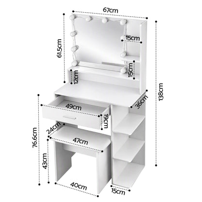 Artiss Dressing Table Vanity Desk LED Mirror Stool Storage Power Outlet Hairdryer Holder White-Furniture > Bedroom > Dressing Vanity &amp; Dressing Tables-PEROZ Accessories