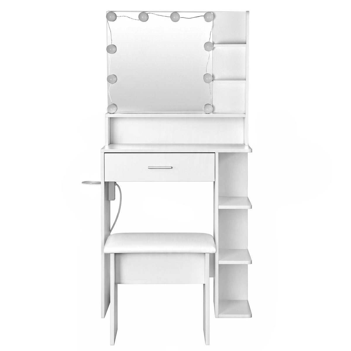 Artiss Dressing Table Vanity Desk LED Mirror Stool Storage Power Outlet Hairdryer Holder White-Furniture > Bedroom > Dressing Vanity &amp; Dressing Tables-PEROZ Accessories