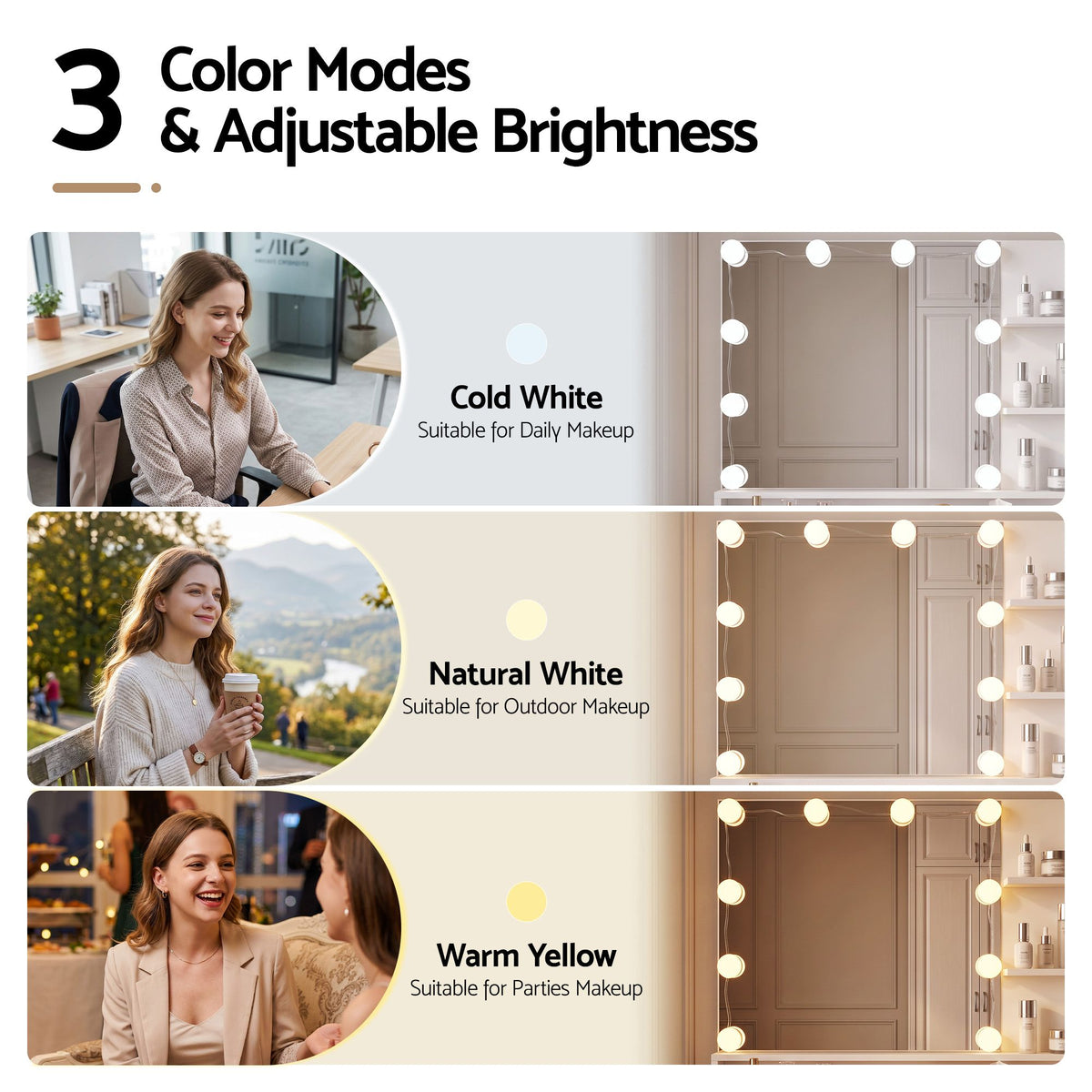 Artiss Dressing Table Vanity Desk LED Mirror Stool Storage Power Outlet Hairdryer Holder White-Furniture > Bedroom > Dressing Vanity &amp; Dressing Tables-PEROZ Accessories
