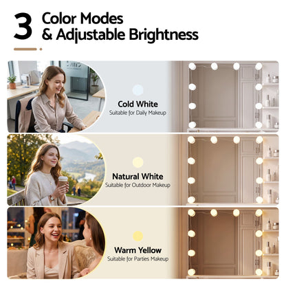 Artiss Dressing Table Vanity Desk LED Mirror Stool Storage Power Outlet Hairdryer Holder White-Furniture > Bedroom > Dressing Vanity &amp; Dressing Tables-PEROZ Accessories