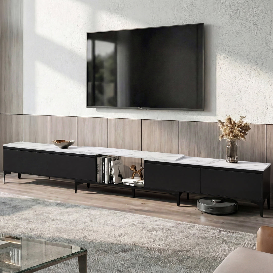 Artiss TV Cabinet Entertainment Unit Stand Extendable Black-Furniture > Living Room > TV Units-PEROZ Accessories