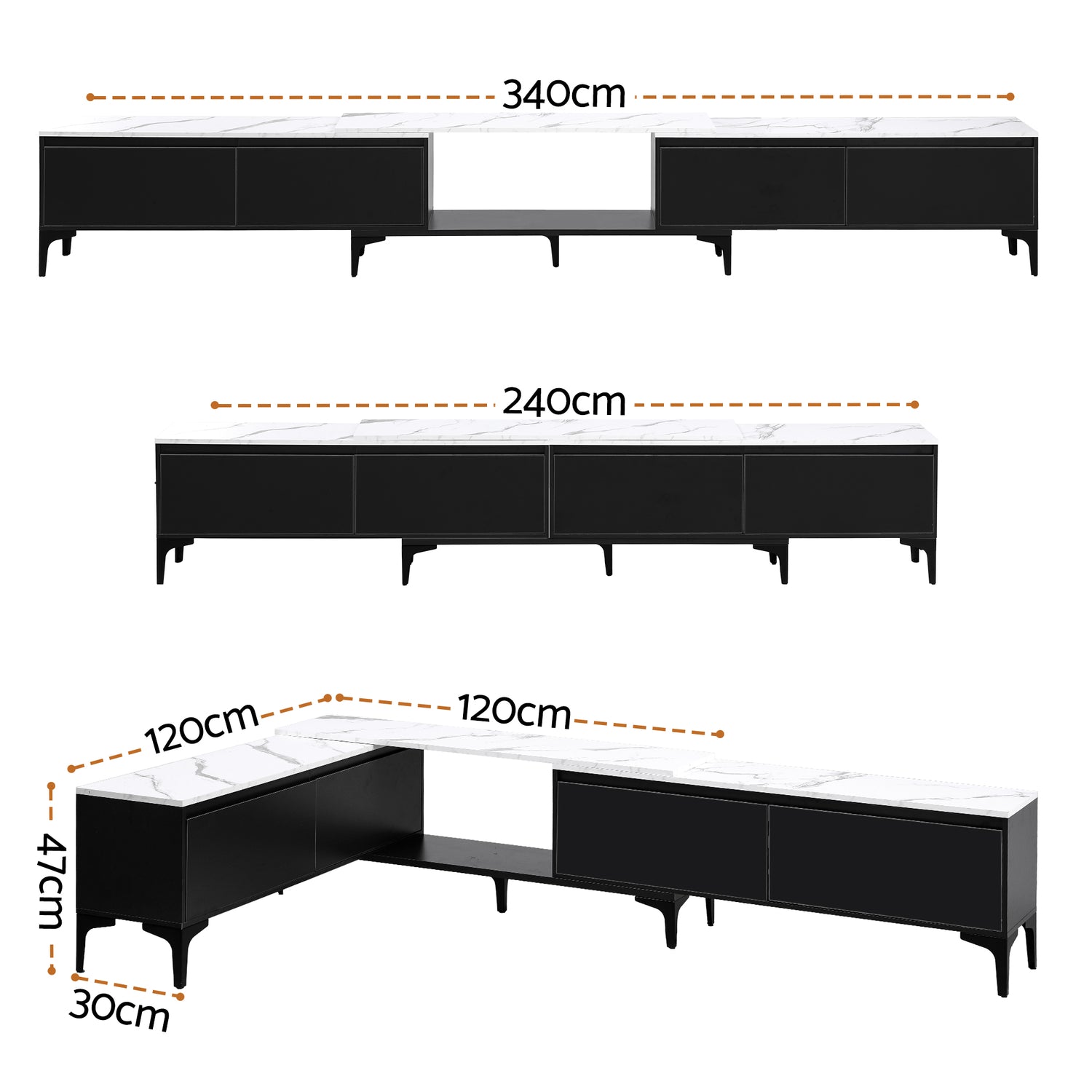 Artiss TV Cabinet Entertainment Unit Stand Extendable Black-Furniture > Living Room > TV Units-PEROZ Accessories