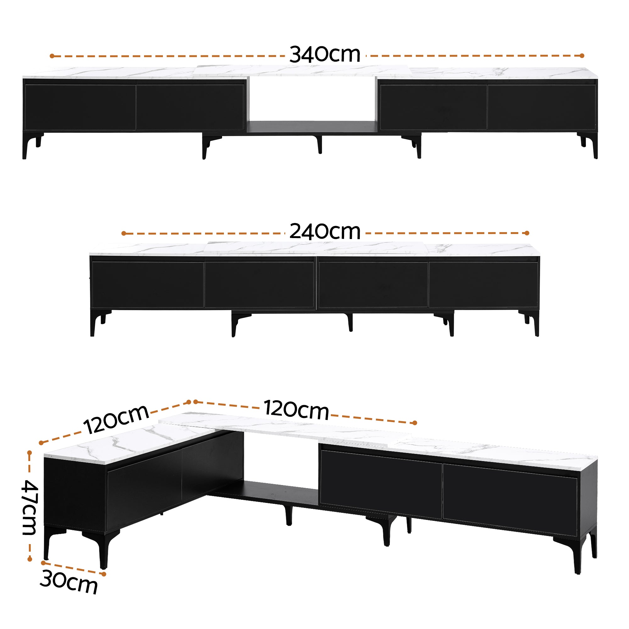 Artiss TV Cabinet Entertainment Unit Stand Extendable Black-Furniture > Living Room > TV Units-PEROZ Accessories