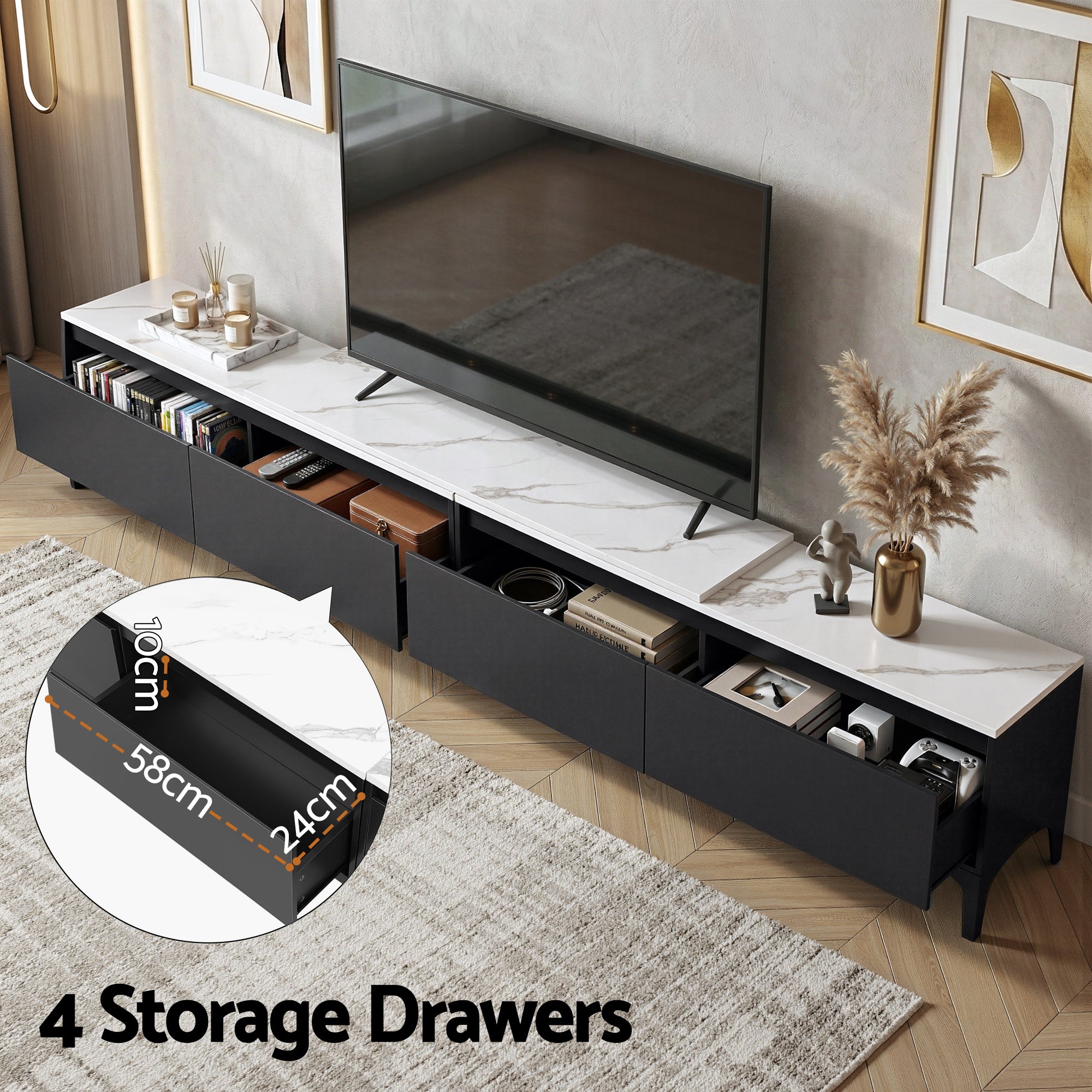 Artiss TV Cabinet Entertainment Unit Stand Extendable Black-Furniture > Living Room > TV Units-PEROZ Accessories