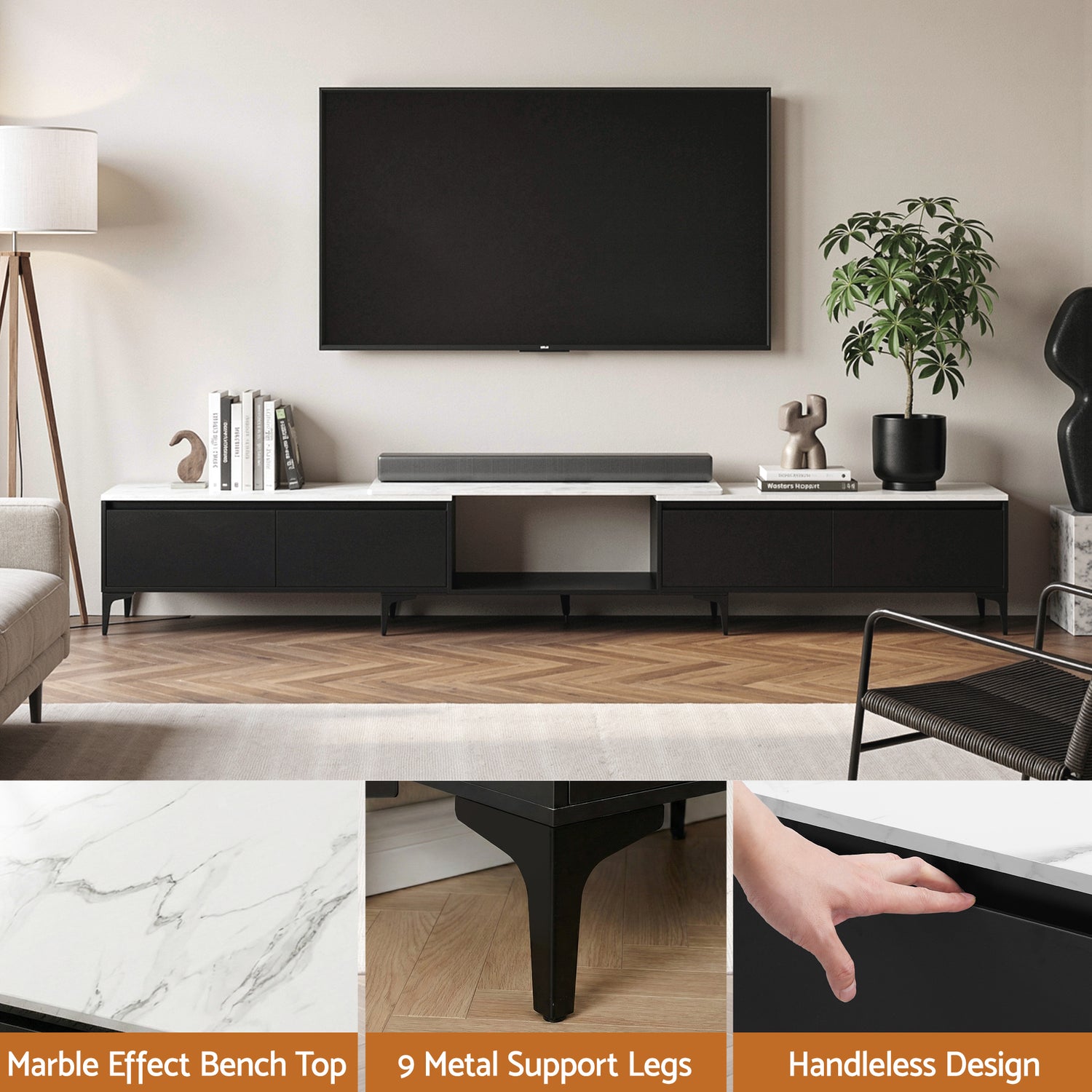 Artiss TV Cabinet Entertainment Unit Stand Extendable Black-Furniture > Living Room > TV Units-PEROZ Accessories