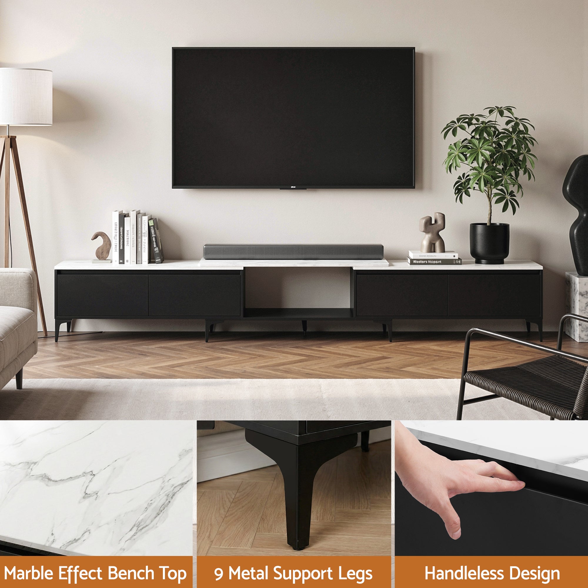 Artiss TV Cabinet Entertainment Unit Stand Extendable Black-Furniture > Living Room > TV Units-PEROZ Accessories