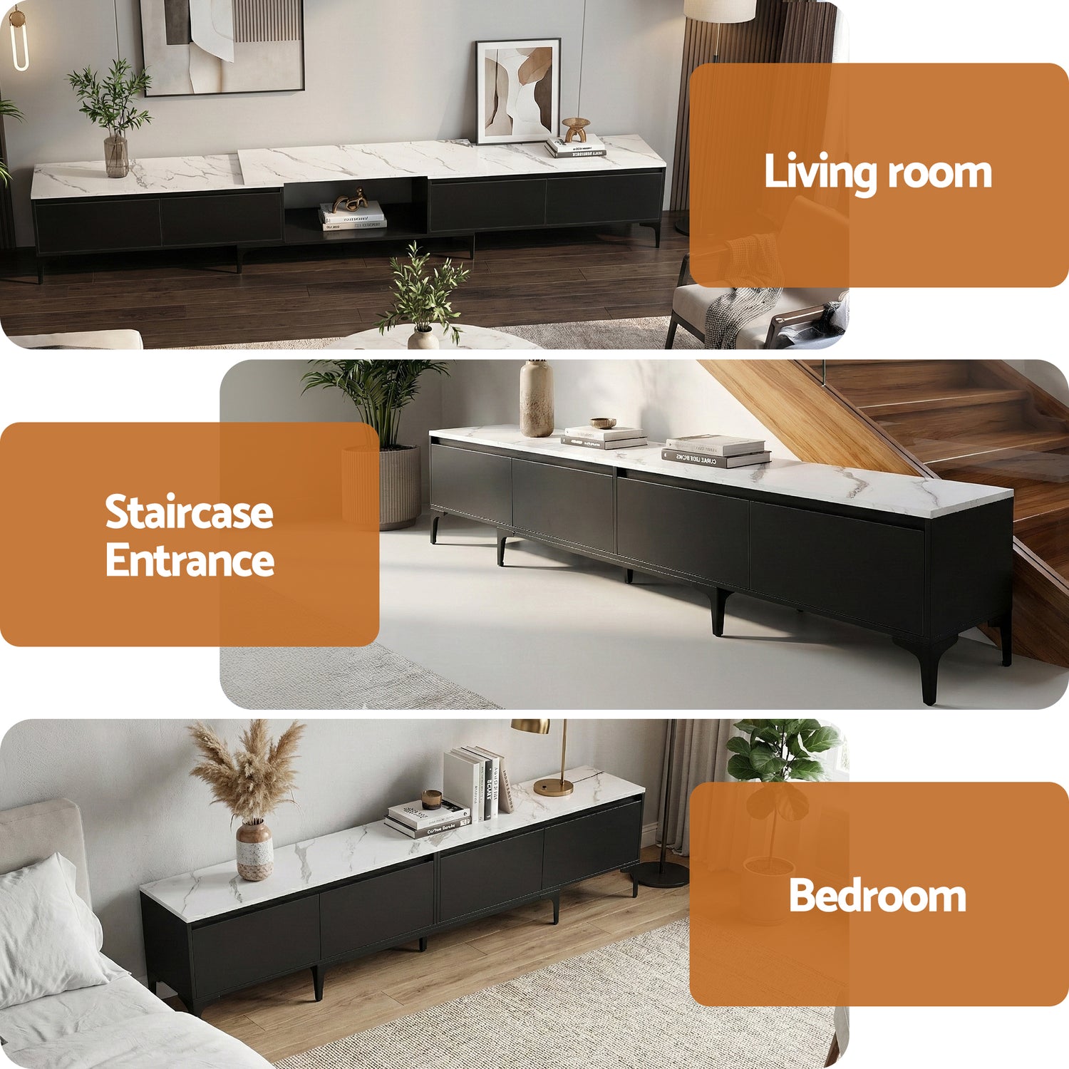 Artiss TV Cabinet Entertainment Unit Stand Extendable Black-Furniture > Living Room > TV Units-PEROZ Accessories