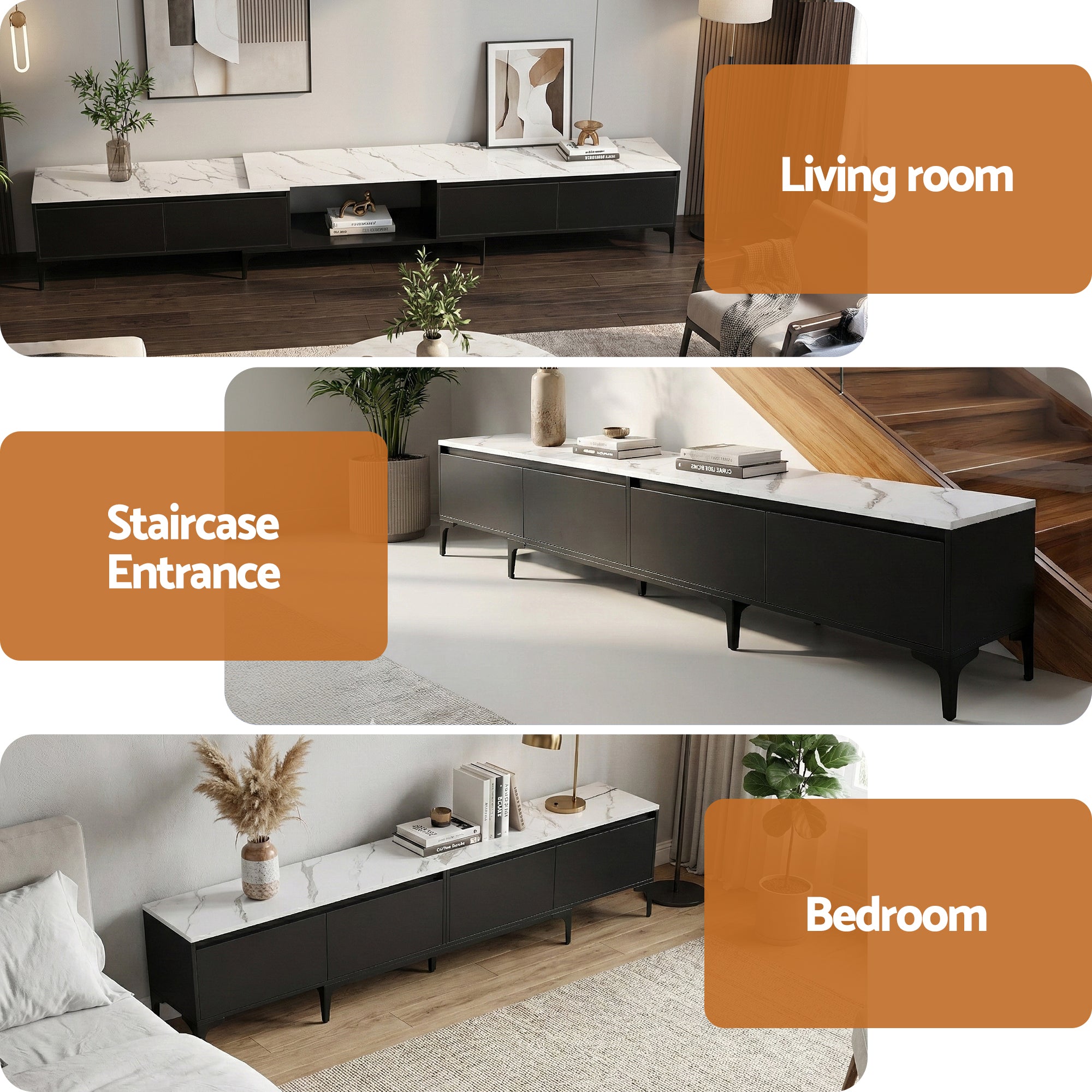 Artiss TV Cabinet Entertainment Unit Stand Extendable Black-Furniture > Living Room > TV Units-PEROZ Accessories